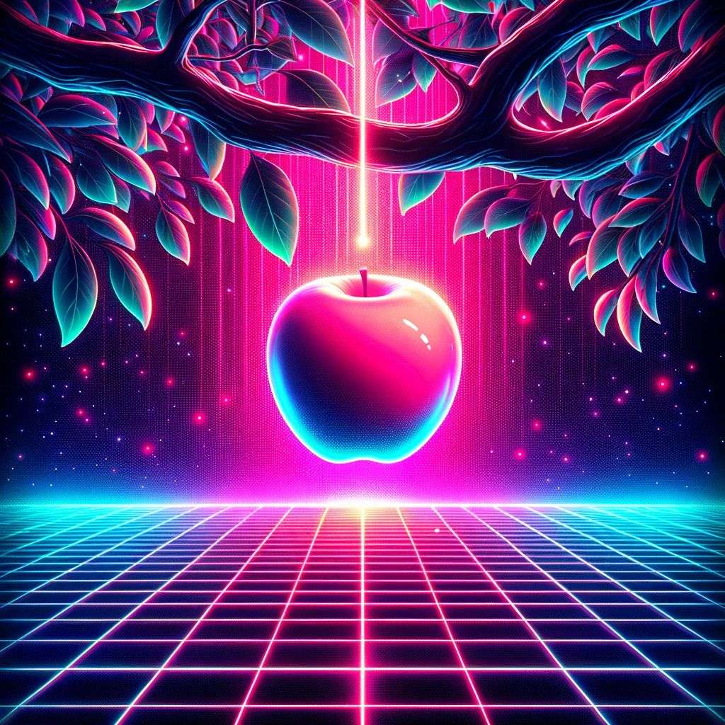 the discovery of gravity, digital art, synthwave
